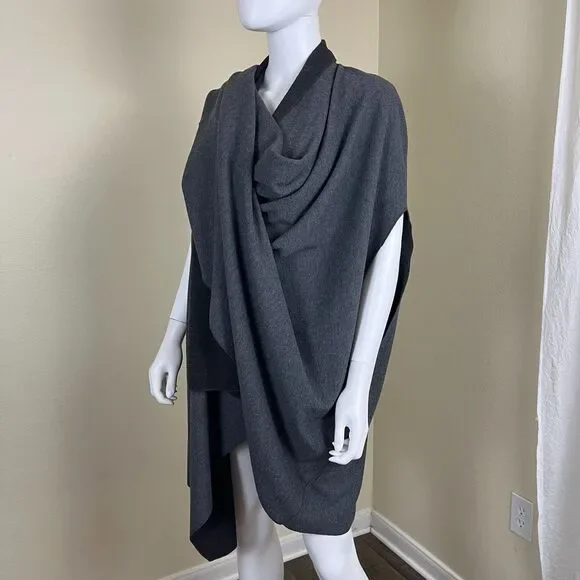 Zara Women Size M Gray Asymmetric Wool Cape Poncho Wrap Kimono Modern Minimalist - Picture 11 of 15